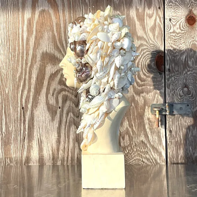 Vintage Coastal Plaster Shell Bust of Woman — additional photo 7