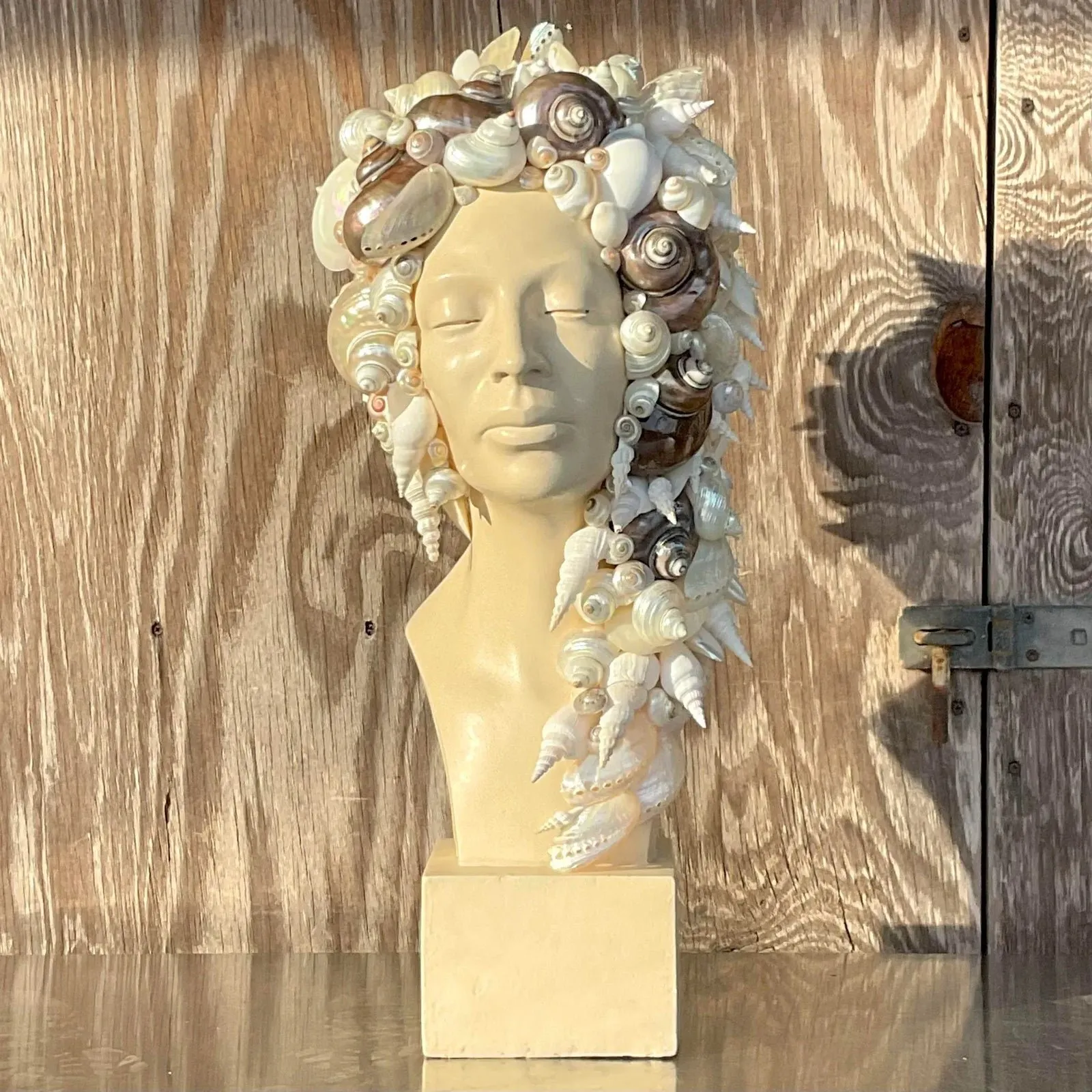 Vintage Coastal Plaster Shell Bust of Woman — additional photo 8