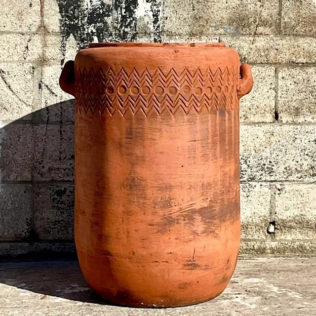 Vintage Boho Chevron Stripe Terra Cotta Planter — additional photo 2