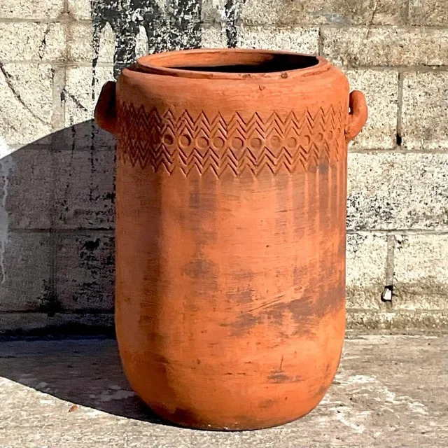 Vintage Boho Chevron Stripe Terra Cotta Planter — additional photo 3