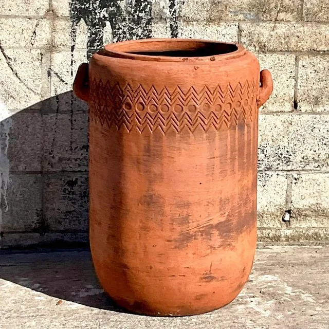 Vintage Boho Chevron Stripe Terra Cotta Planter — additional photo 4