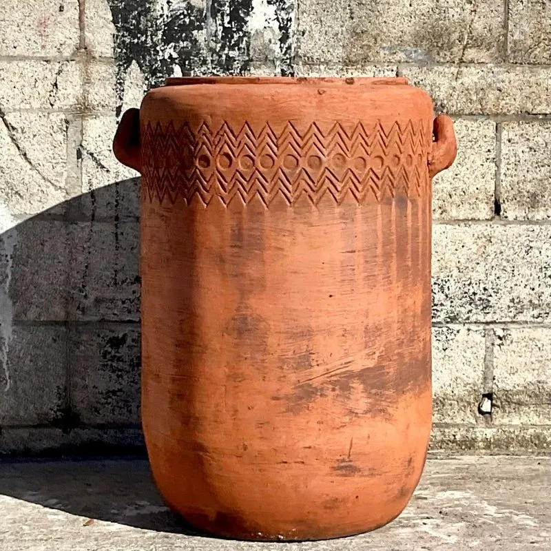 Vintage Boho Chevron Stripe Terra Cotta Planter — additional photo 5