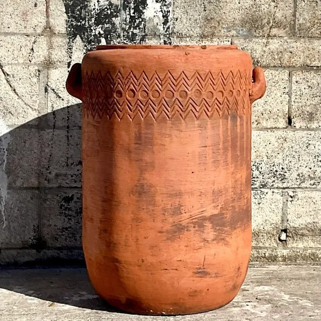Vintage Boho Chevron Stripe Terra Cotta Planter — additional photo 5