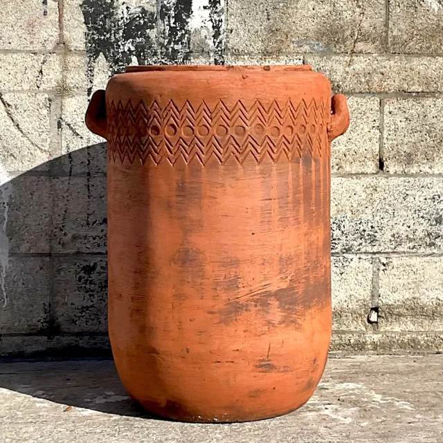 Vintage Boho Chevron Stripe Terra Cotta Planter — additional photo 6