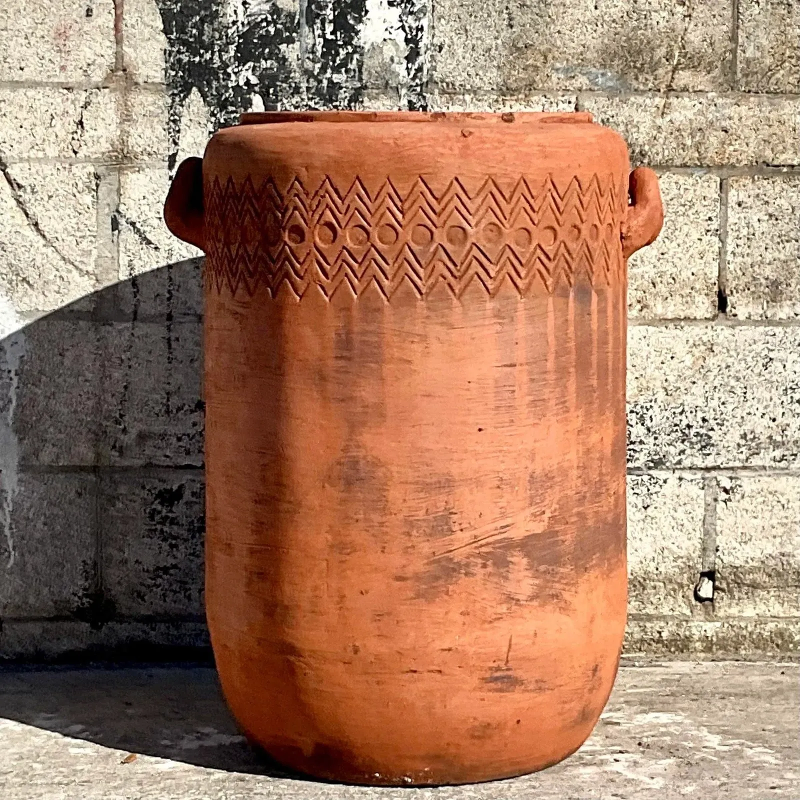 Vintage Boho Chevron Stripe Terra Cotta Planter — additional photo 8