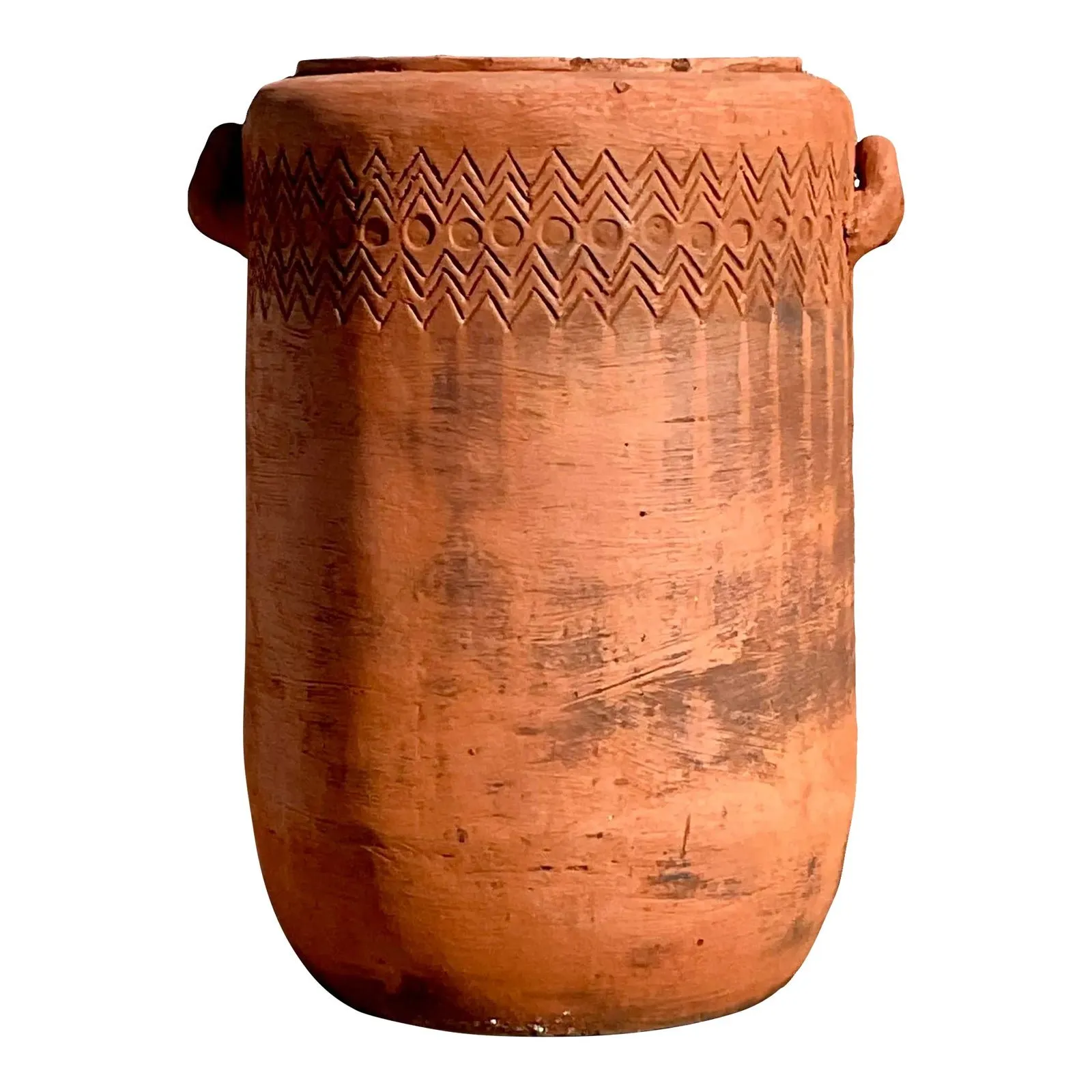 Vintage Boho Chevron Stripe Terra Cotta Planter — additional photo 1