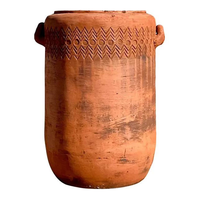 Vintage Boho Chevron Stripe Terra Cotta Planter — additional photo 1