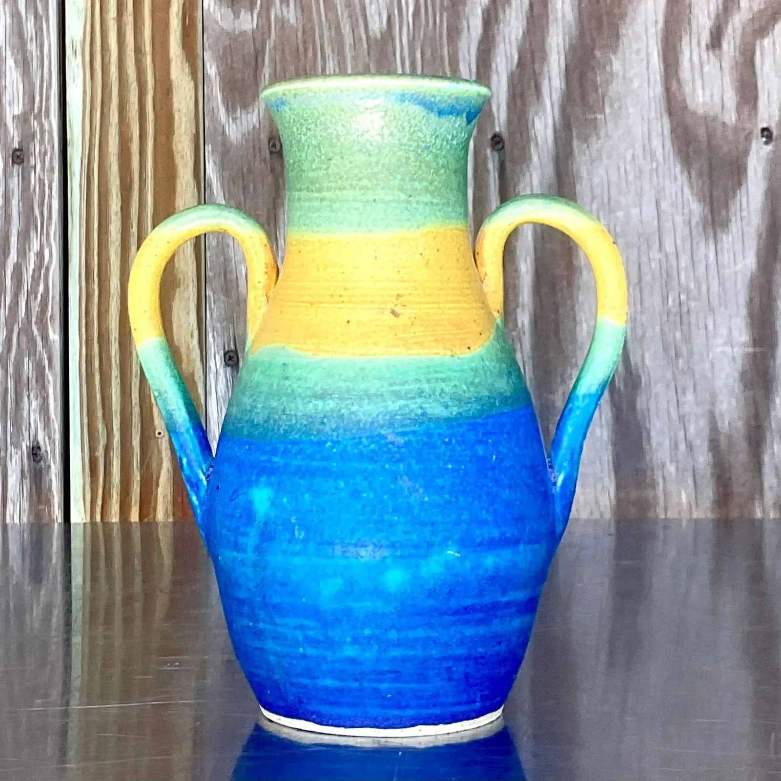 Vintage Boho Signed Studio Pottery Vase - Pottery, 6.5W x 8H — additional photo 1