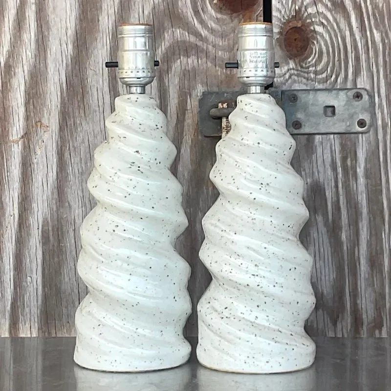Vintage Glazed Ceramic Twist Table Lamps - a Pair — additional photo 3