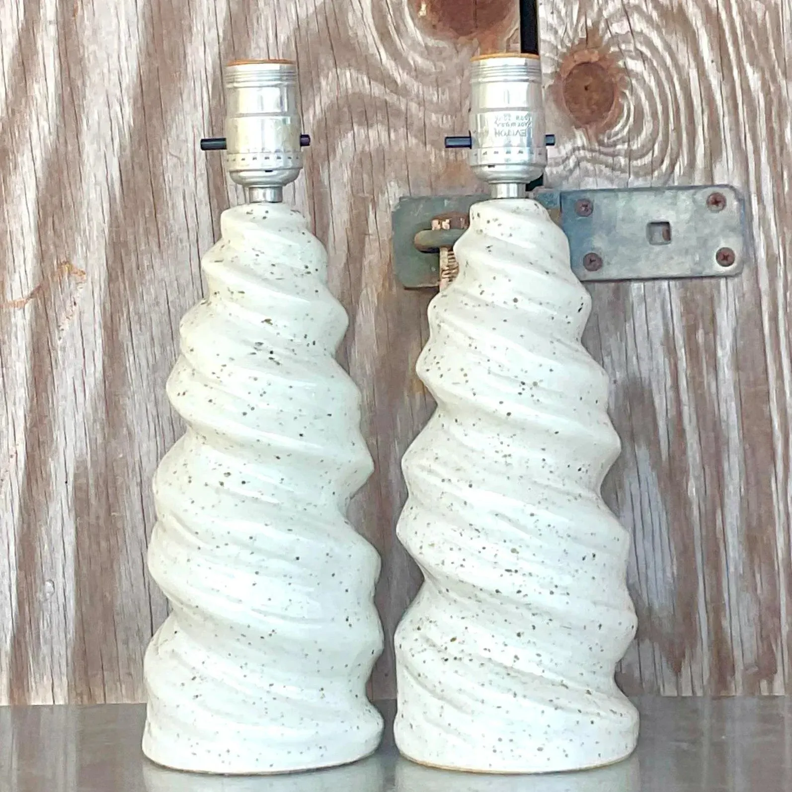 Vintage Glazed Ceramic Twist Table Lamps - a Pair — additional photo 5