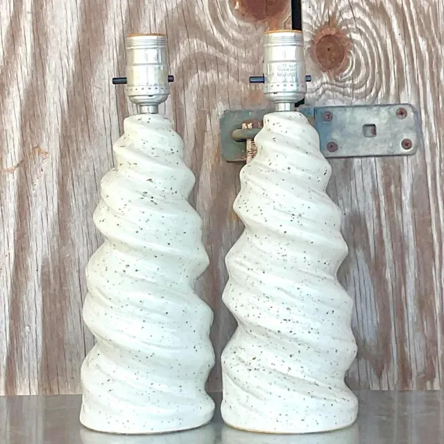 Vintage Glazed Ceramic Twist Table Lamps - a Pair — additional photo 5
