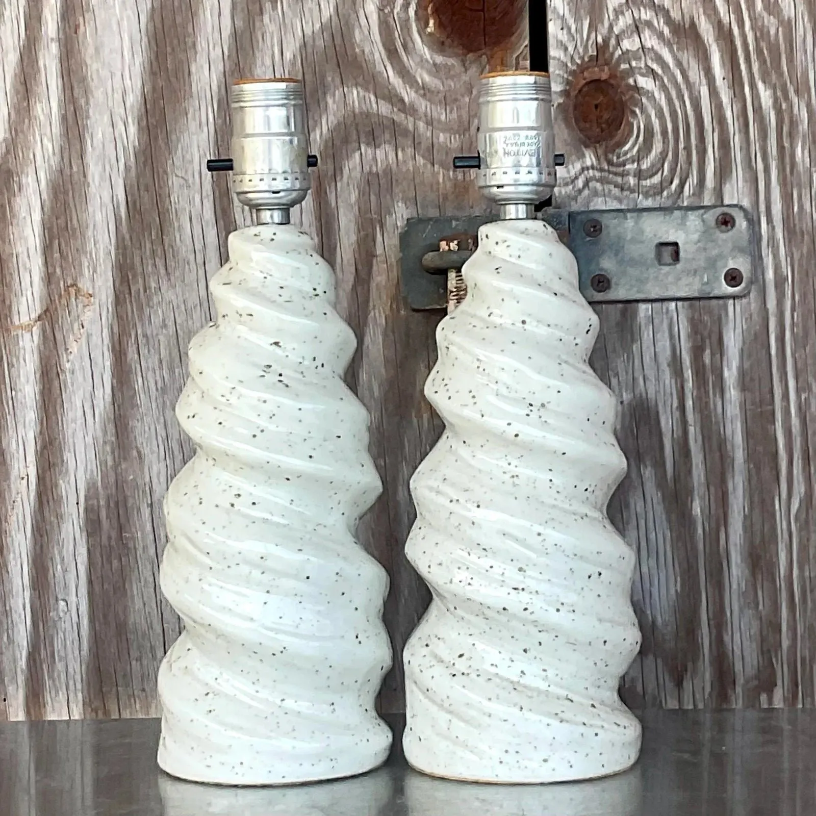 Vintage Glazed Ceramic Twist Table Lamps - a Pair — additional photo 6