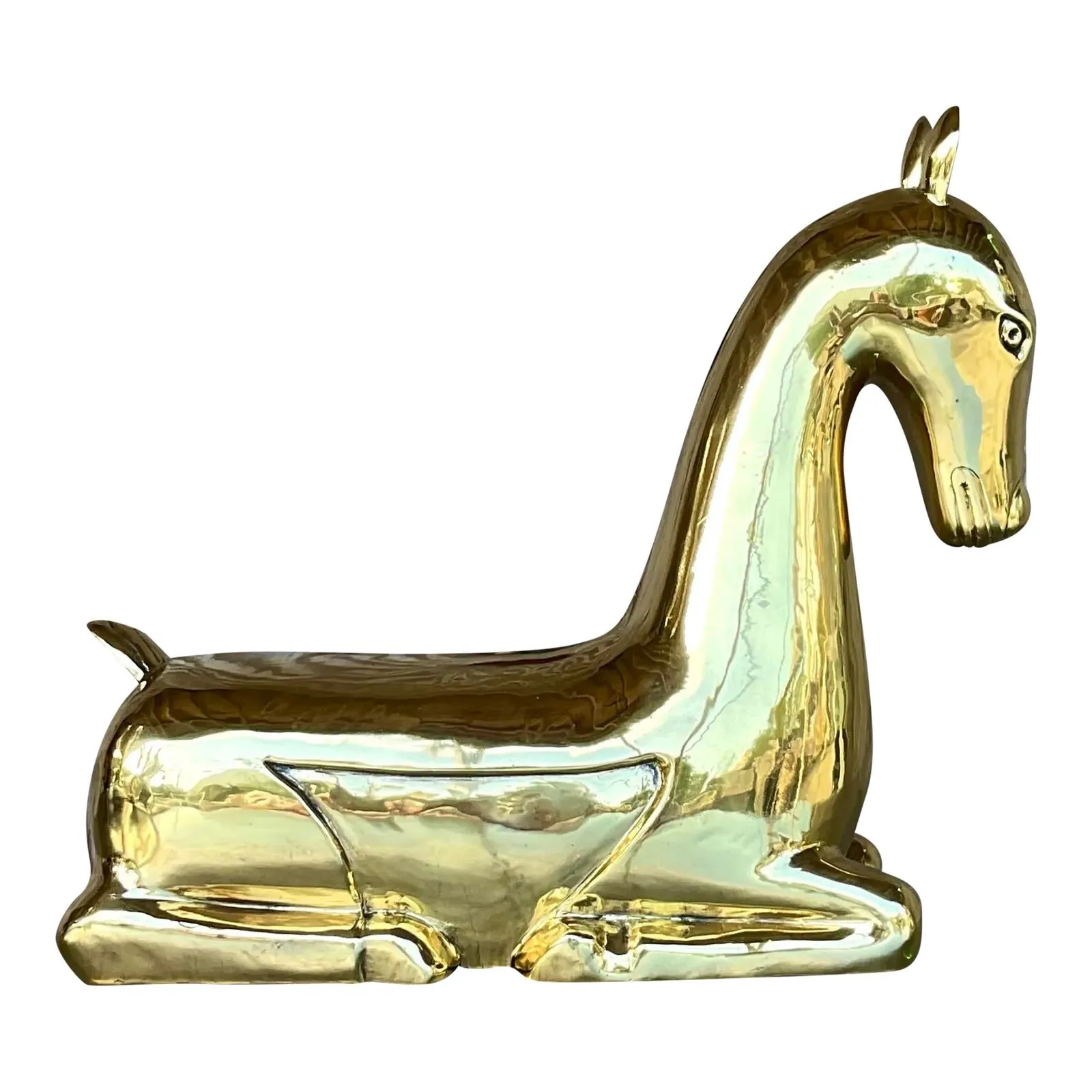 Vintage Regency Polished Brass Horse After Maitland Smith