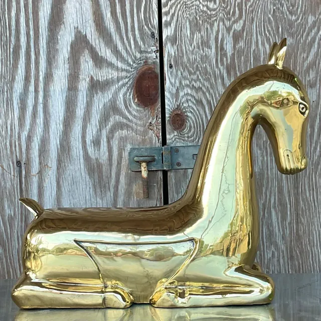 Vintage Regency Polished Brass Horse After Maitland Smith — additional photo 8