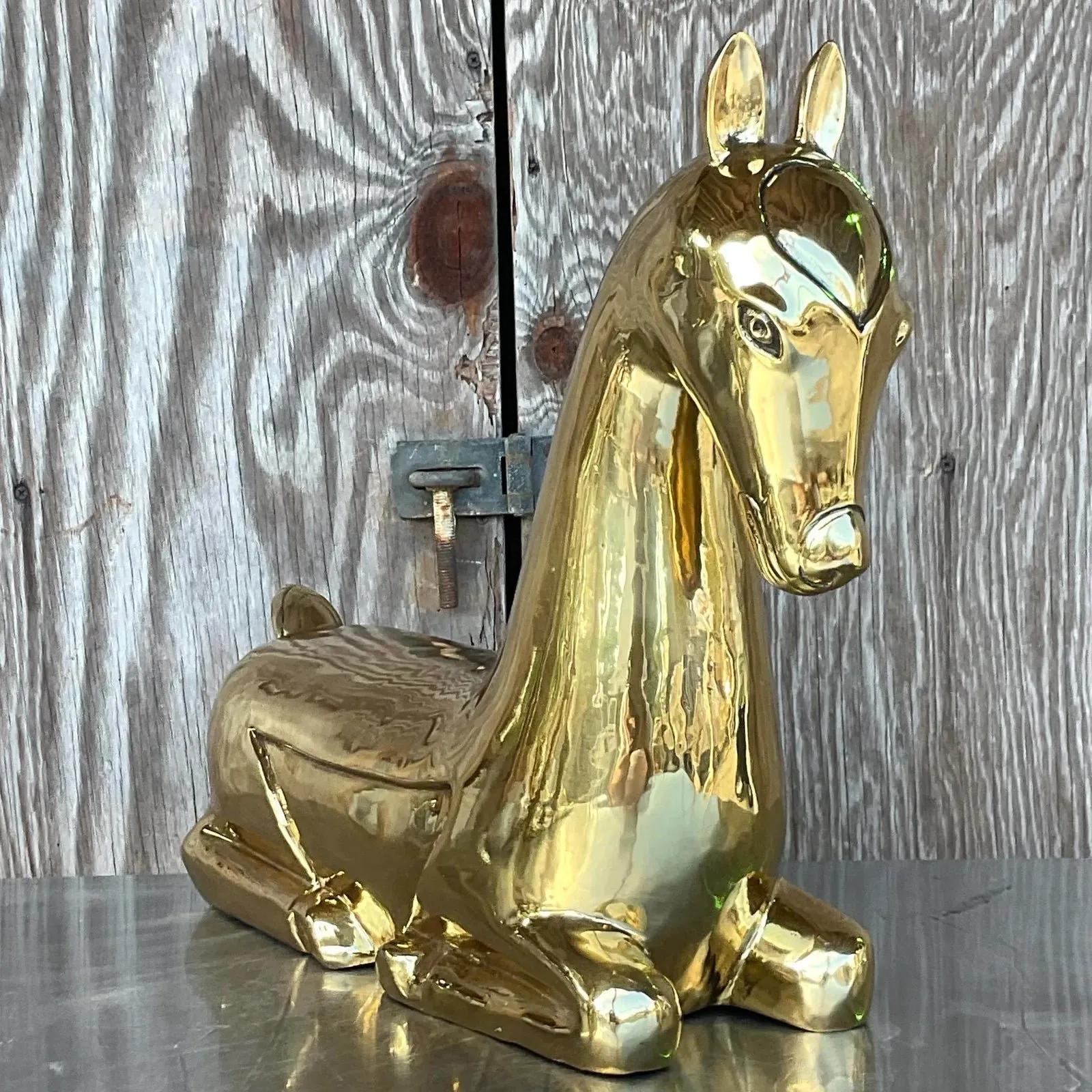 Vintage Regency Polished Brass Horse After Maitland Smith — additional photo 2