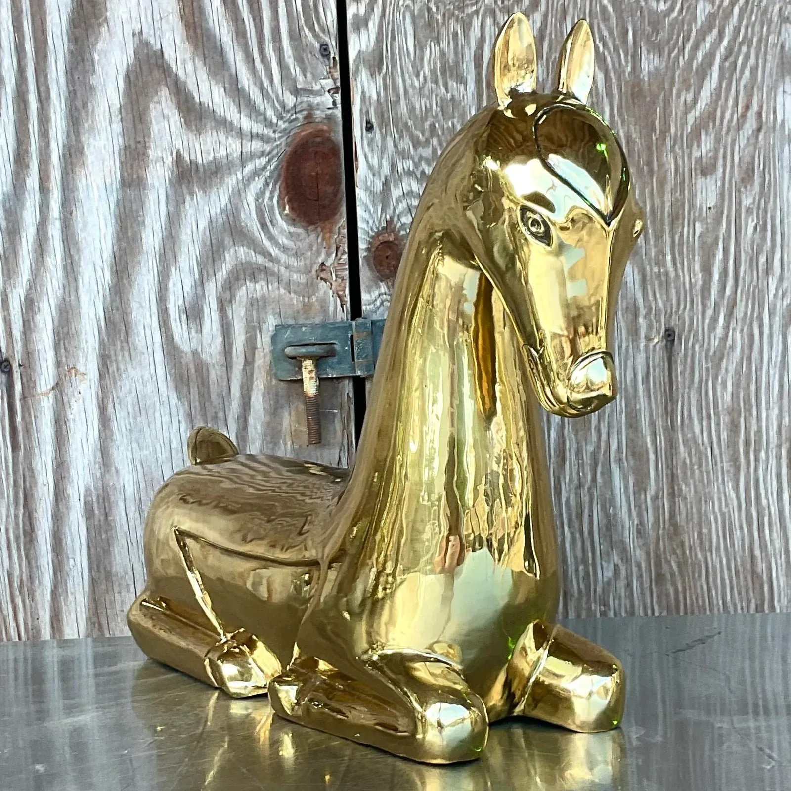 Vintage Regency Polished Brass Horse After Maitland Smith — additional photo 3