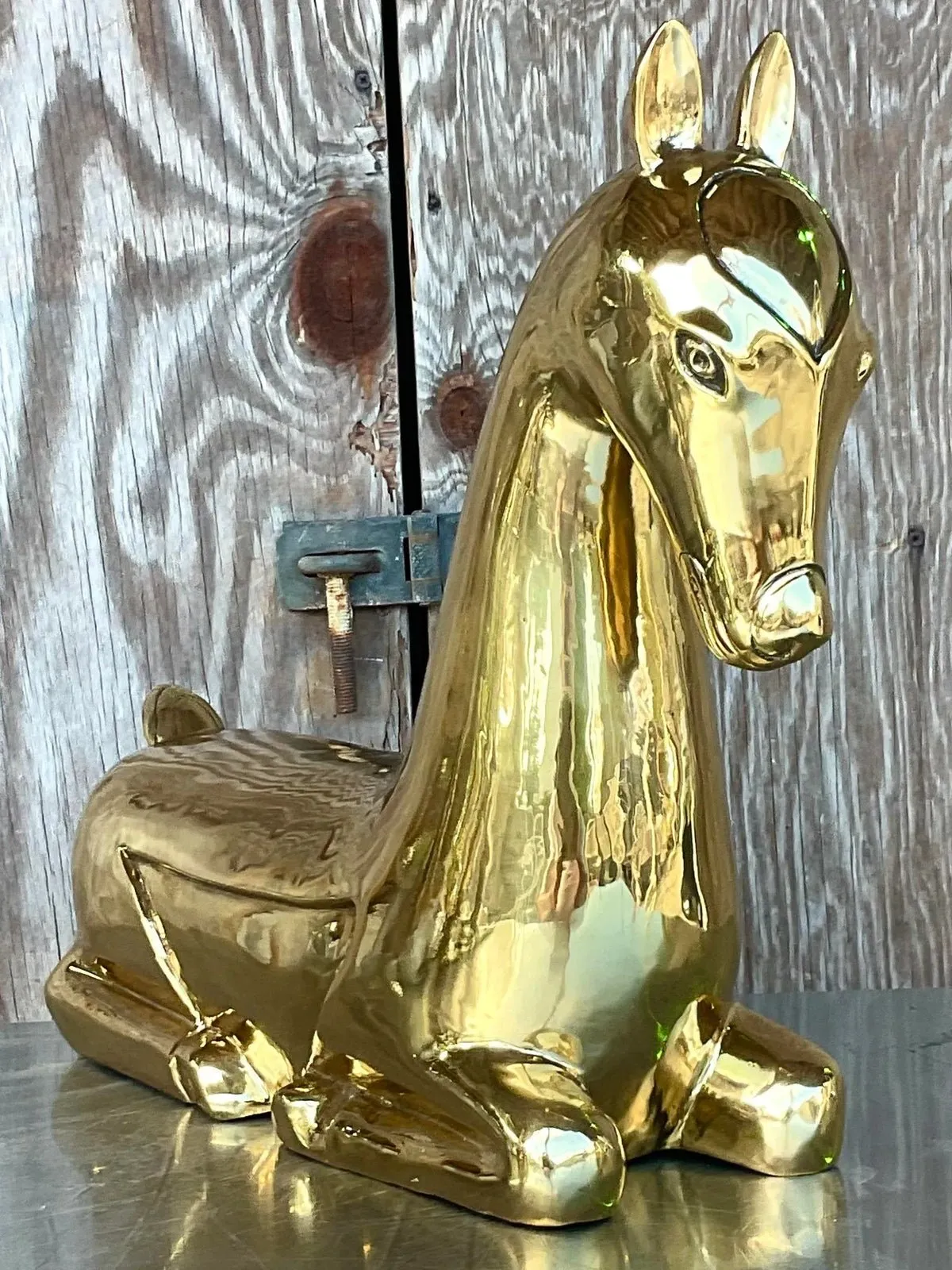 Vintage Regency Polished Brass Horse After Maitland Smith — additional photo 2