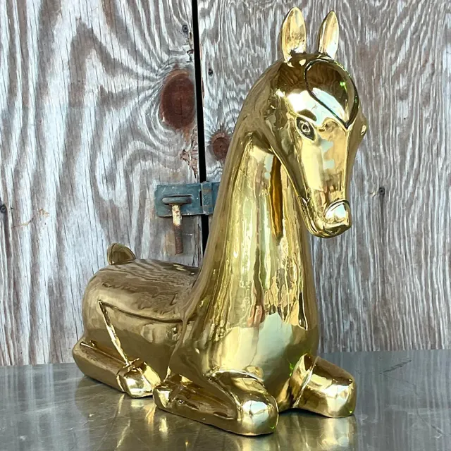 Vintage Regency Polished Brass Horse After Maitland Smith — additional photo 3