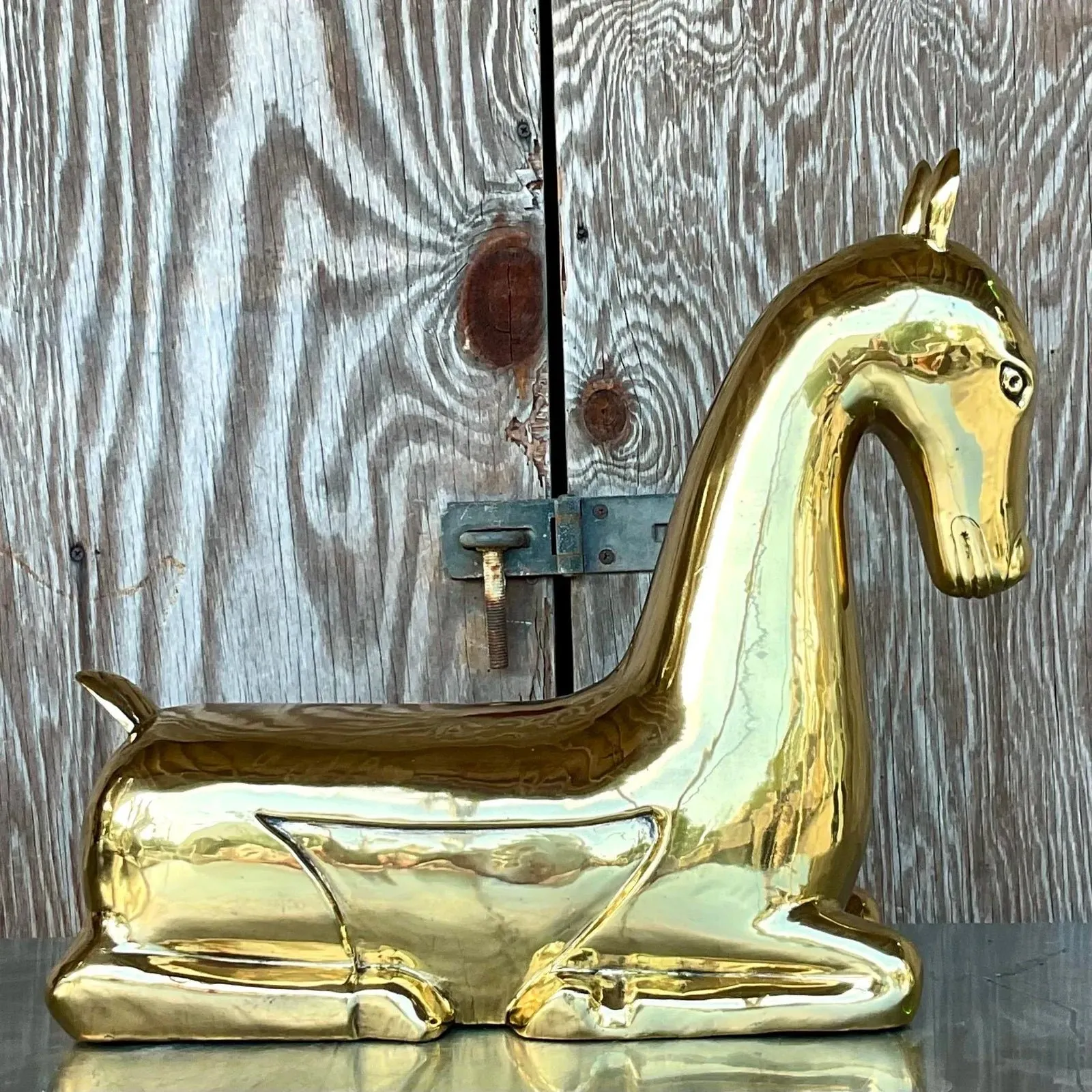 Vintage Regency Polished Brass Horse After Maitland Smith — additional photo 4