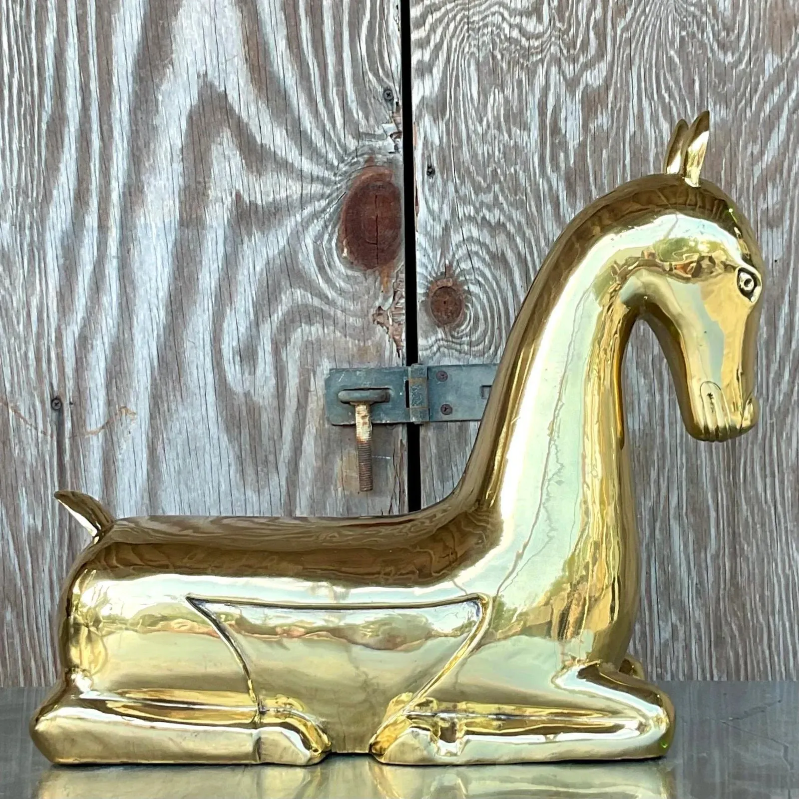 Vintage Regency Polished Brass Horse After Maitland Smith — additional photo 5