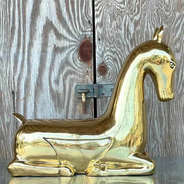 Vintage Regency Polished Brass Horse After Maitland Smith — additional photo 5