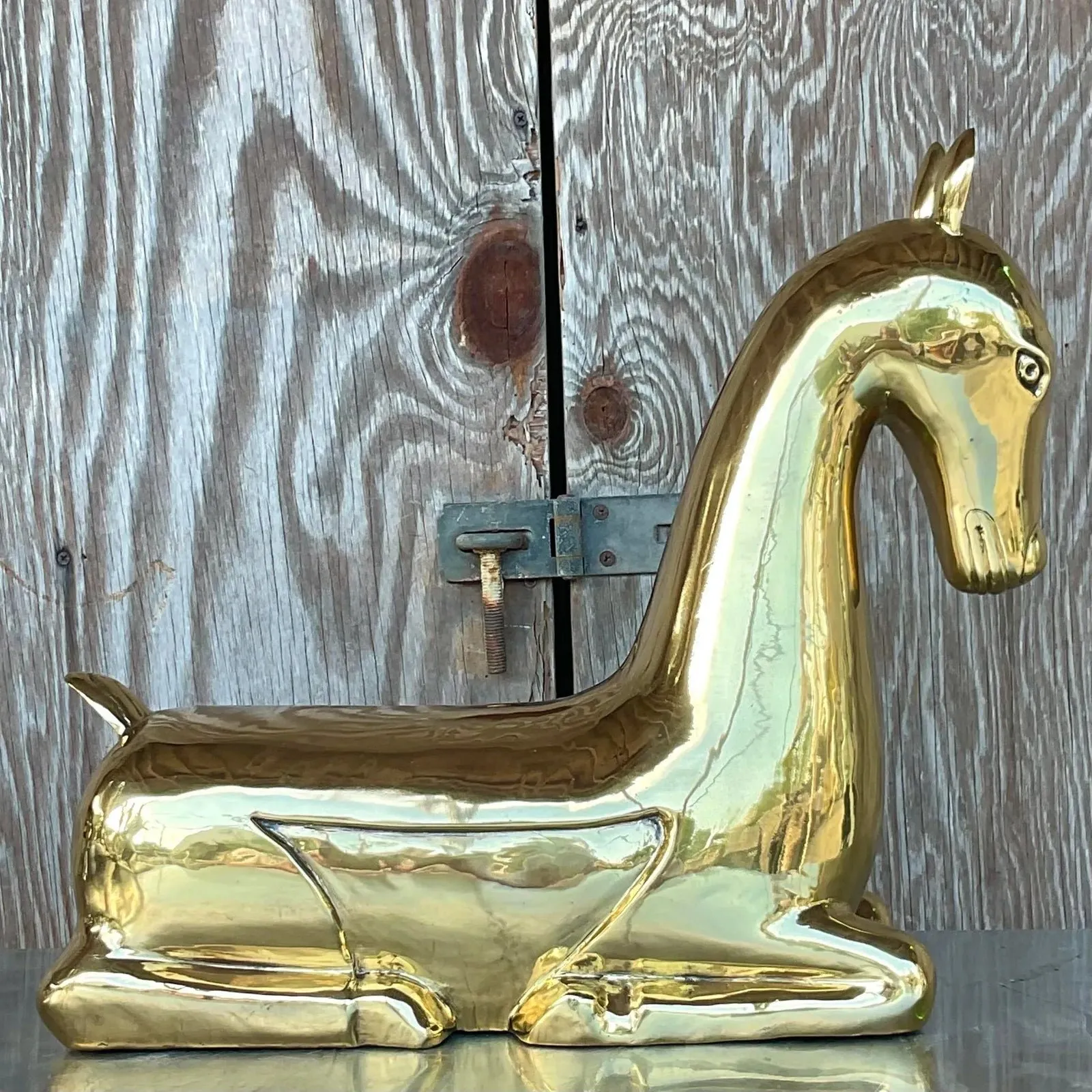 Vintage Regency Polished Brass Horse After Maitland Smith — additional photo 6