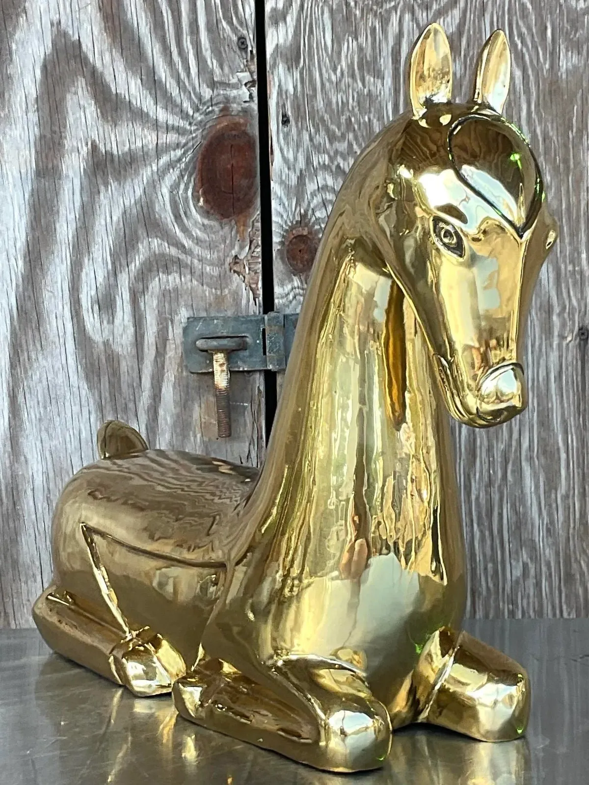 Vintage Regency Polished Brass Horse After Maitland Smith — additional photo 6