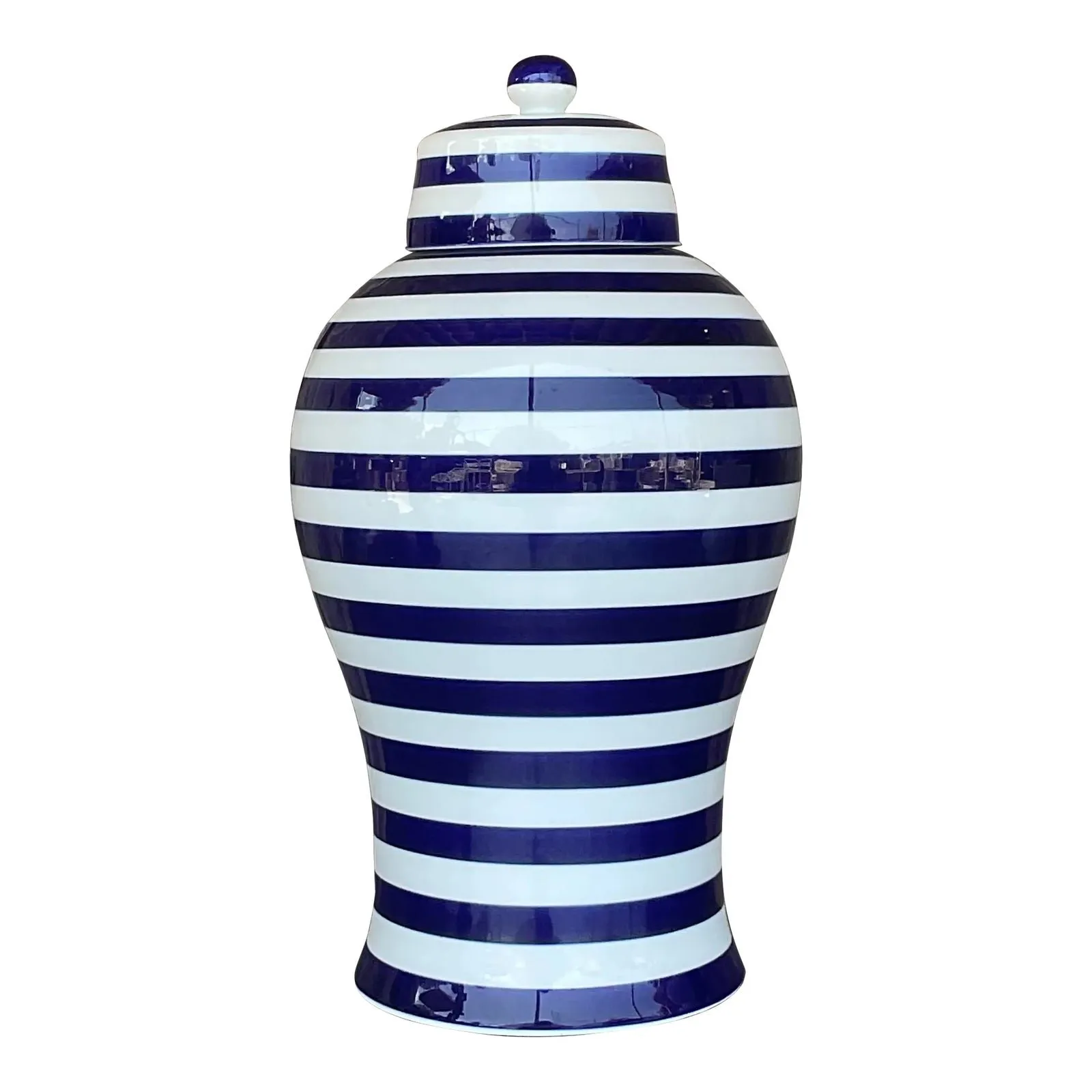 Vintage Contemporary Glazed Ceramic Striped Ginger Jar — additional photo 8