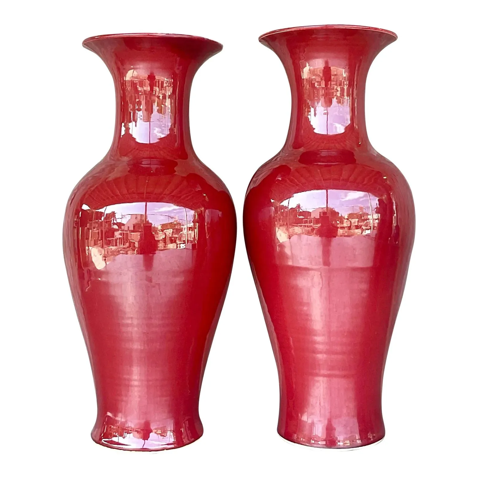 Vintage Asian “Sang De Boeuf” Glazed Ceramic Vases- a Pair — additional photo 1
