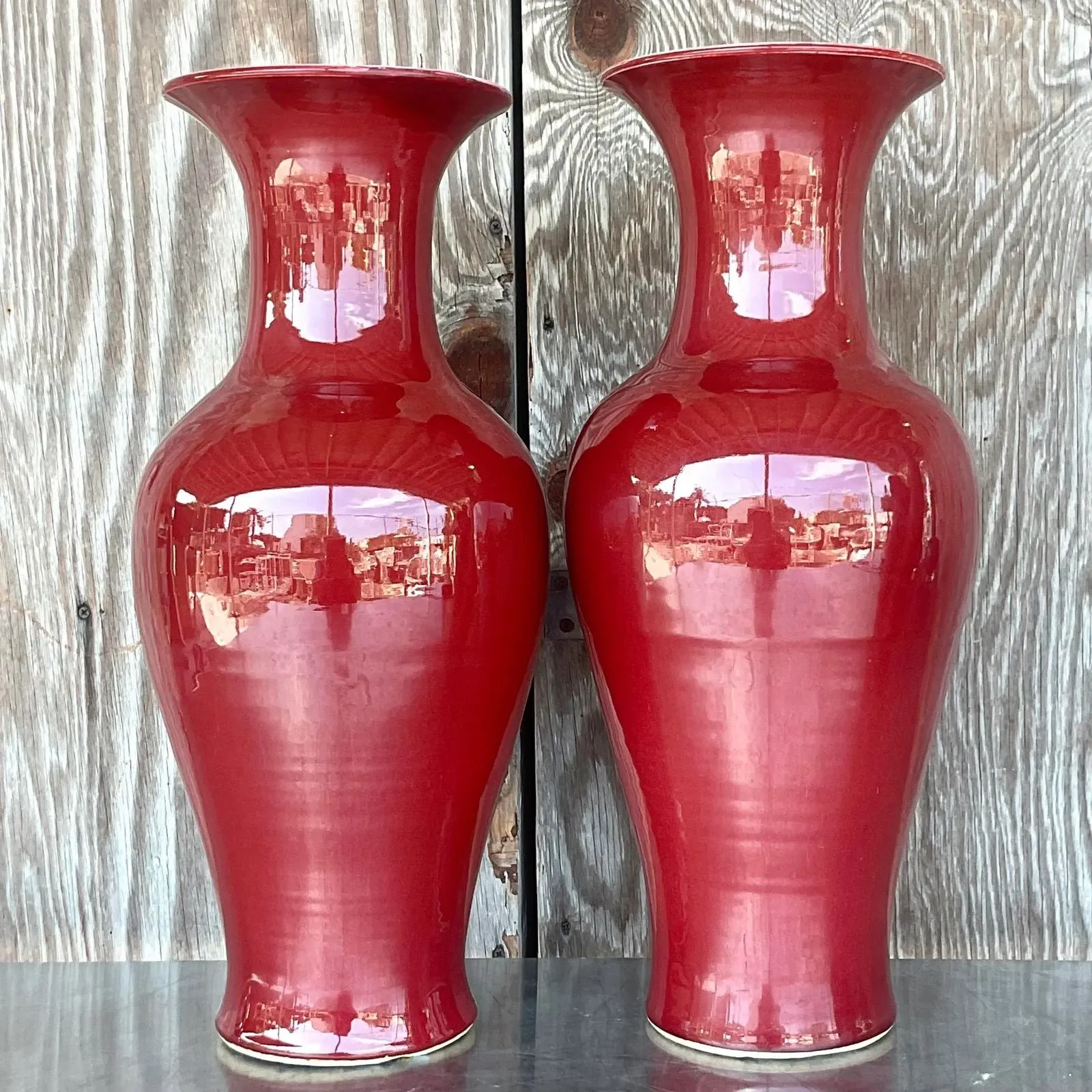 Vintage Asian “Sang De Boeuf” Glazed Ceramic Vases- a Pair — additional photo 8