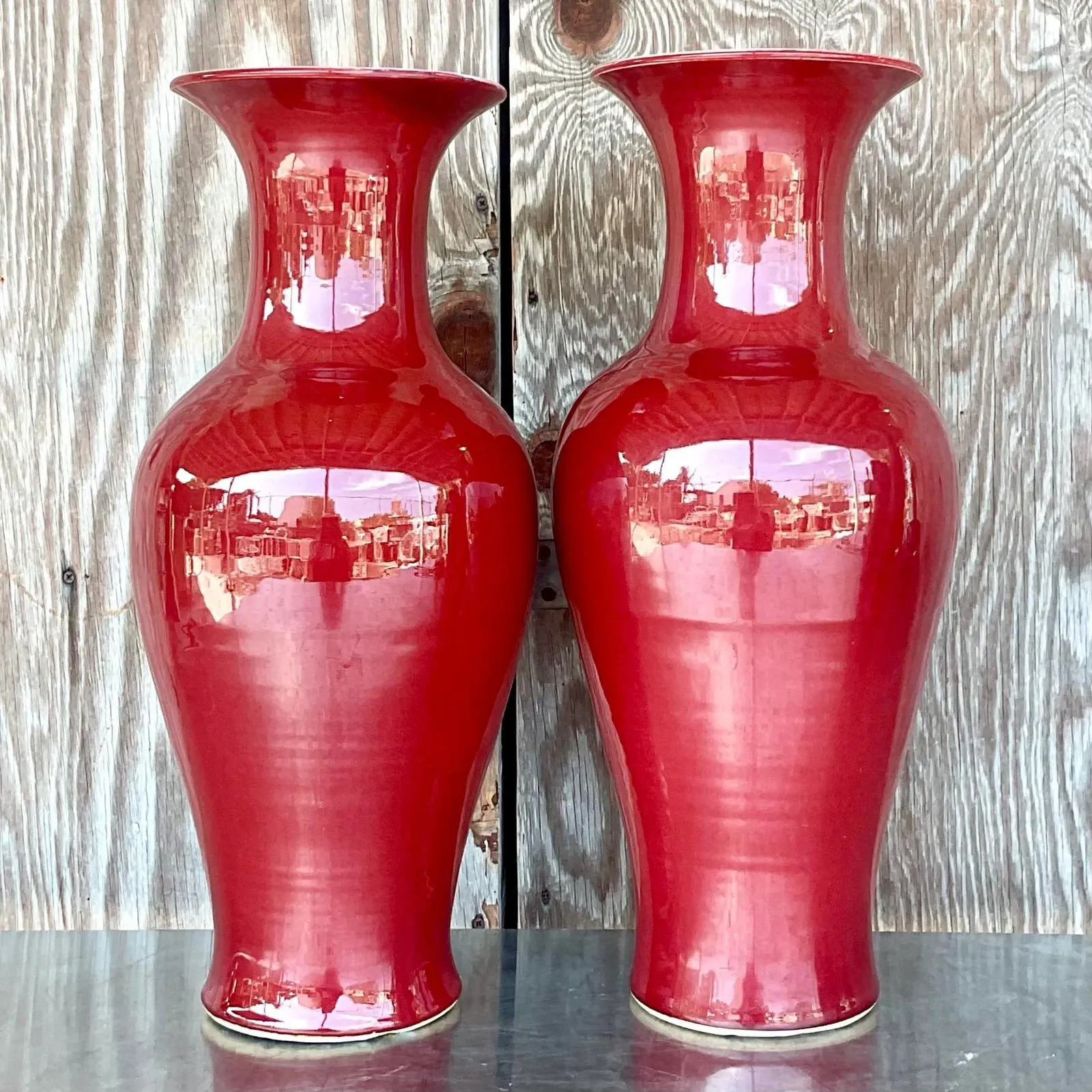 Vintage Asian “Sang De Boeuf” Glazed Ceramic Vases- a Pair — additional photo 4