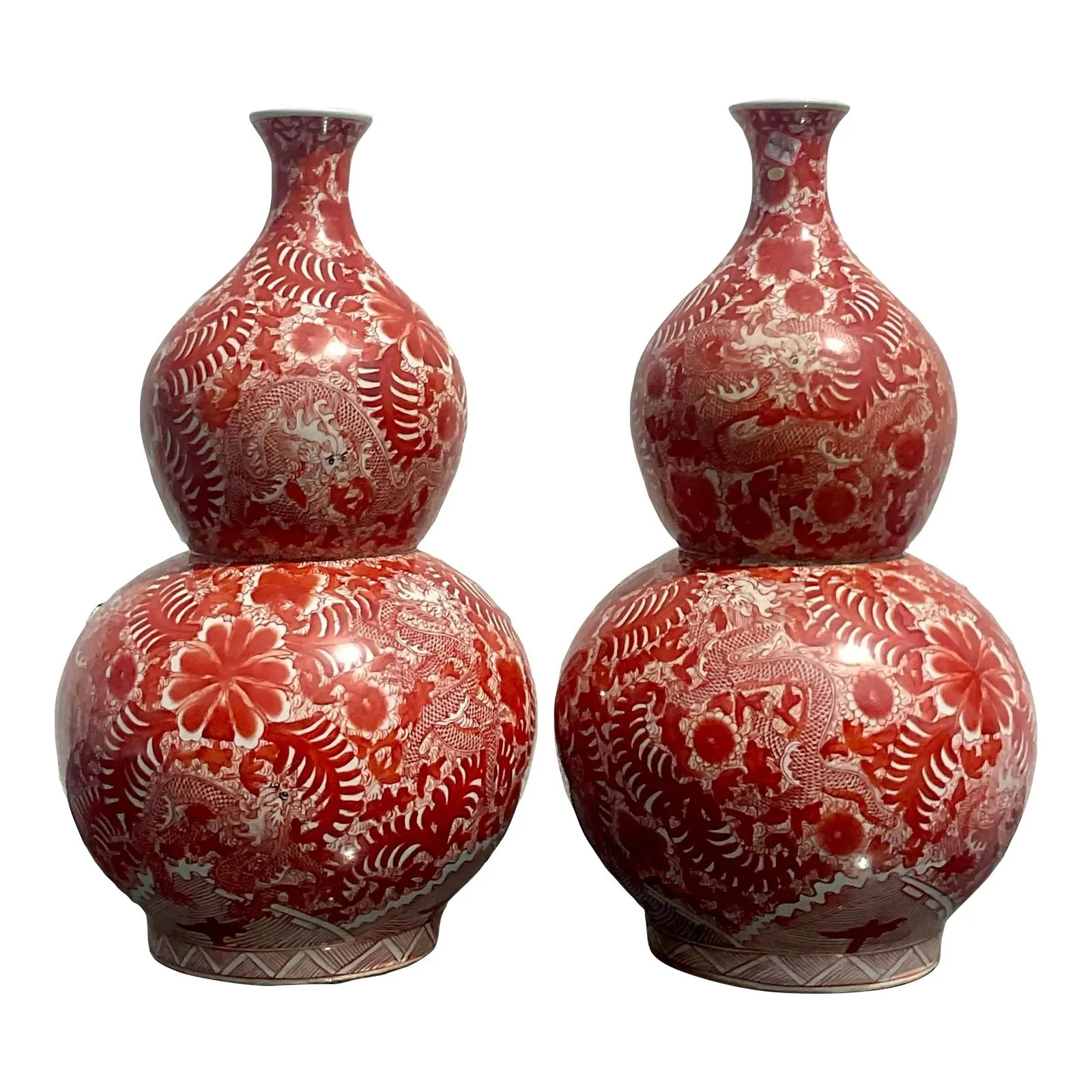Vintage Asian Glazed Ceramic Double Gourd Vase- a Pair — additional photo 1