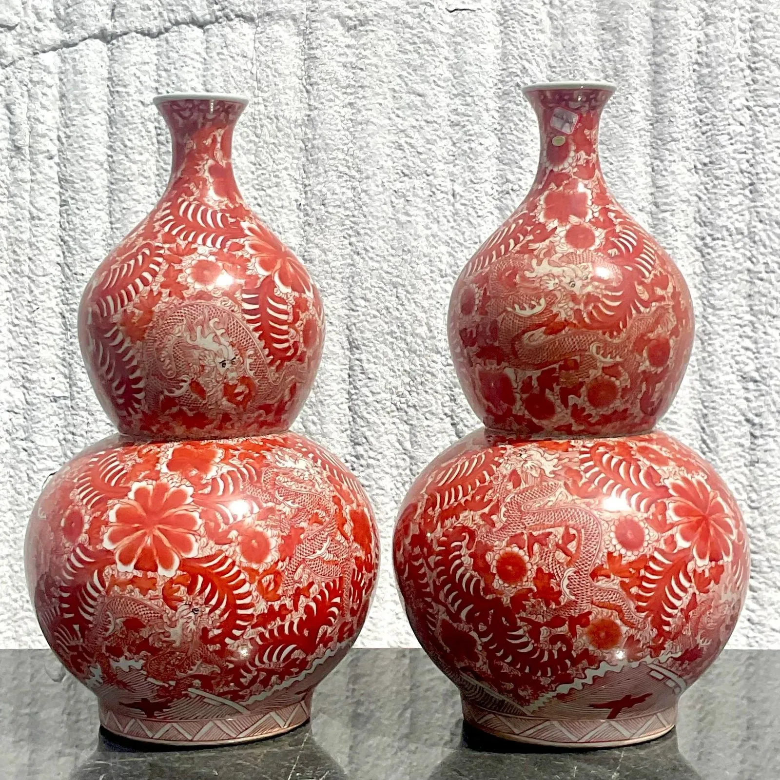 Vintage Asian Glazed Ceramic Double Gourd Vase- a Pair — additional photo 8