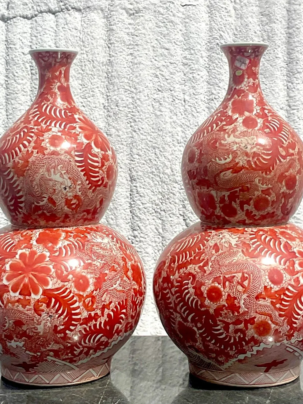 Vintage Asian Glazed Ceramic Double Gourd Vase- a Pair — additional photo 7