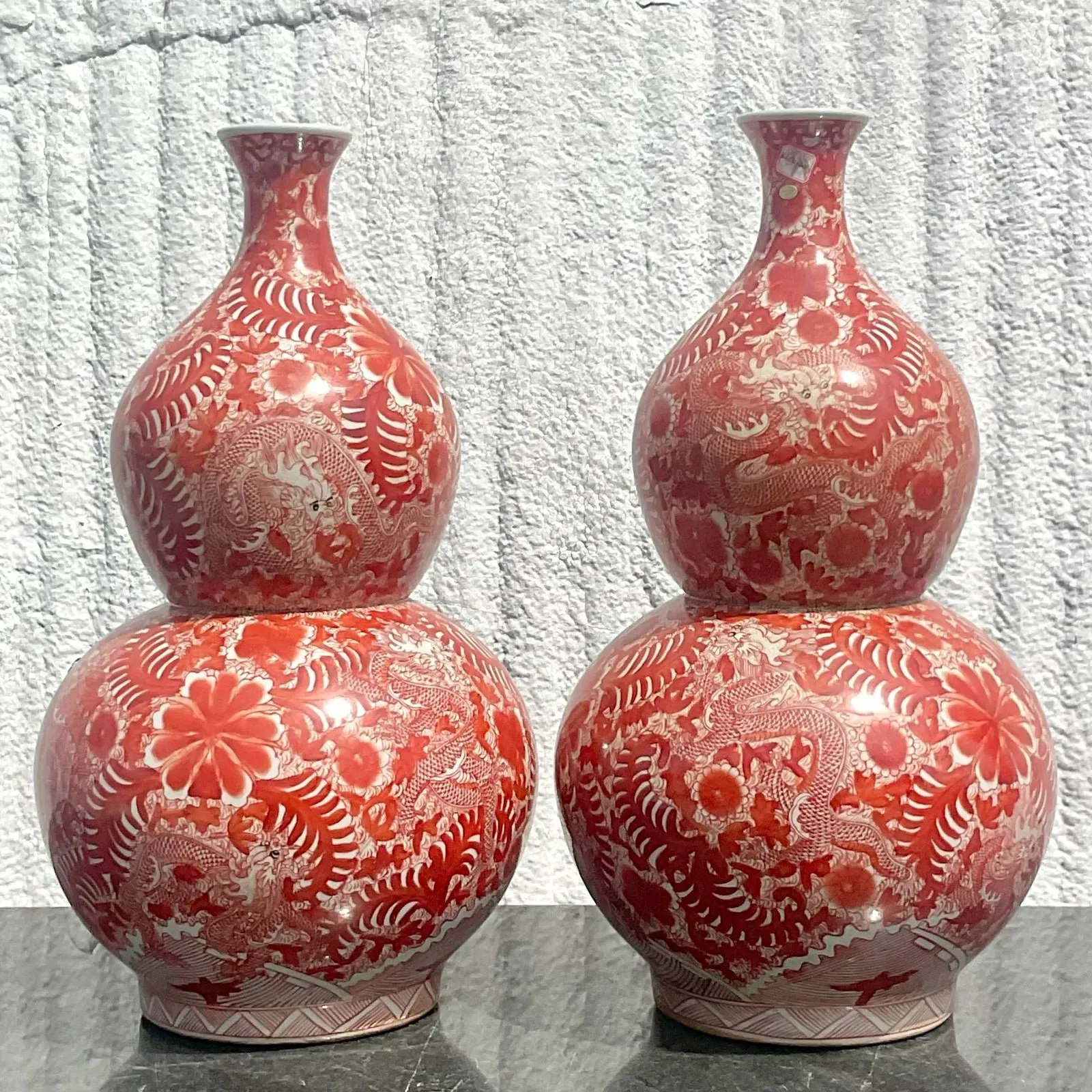 Vintage Asian Glazed Ceramic Double Gourd Vase- a Pair — additional photo 2
