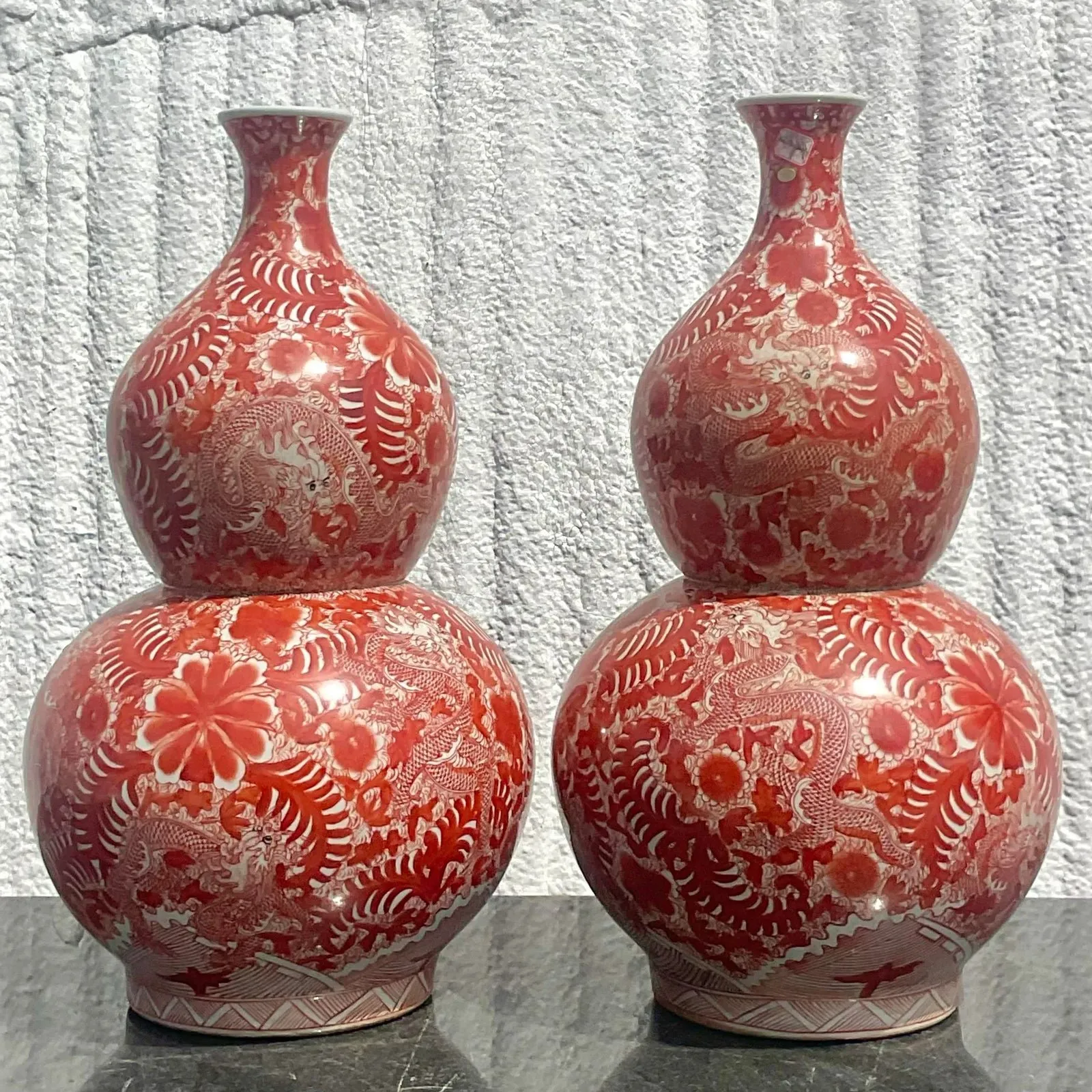 Vintage Asian Glazed Ceramic Double Gourd Vase- a Pair — additional photo 4