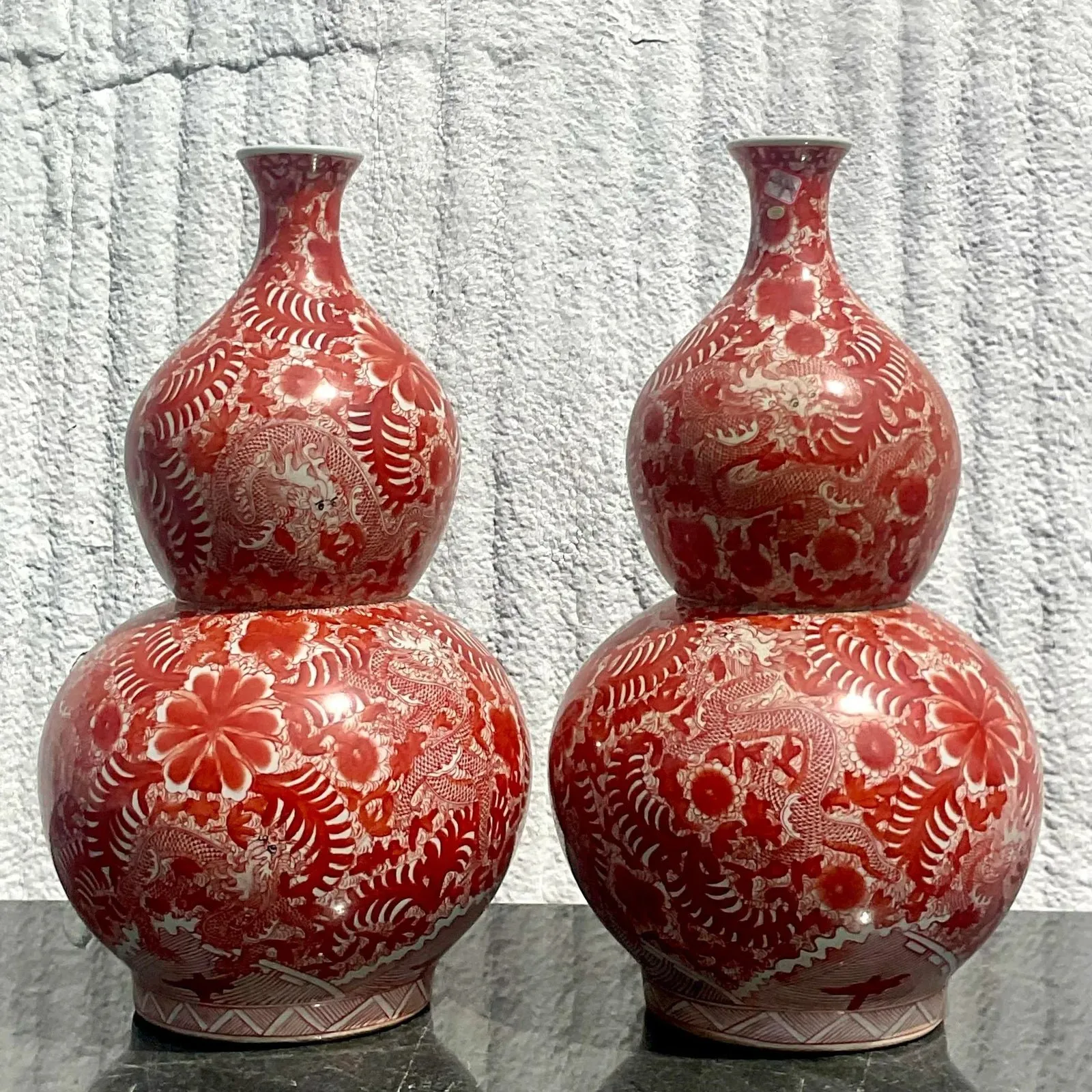 Vintage Asian Glazed Ceramic Double Gourd Vase- a Pair — additional photo 5