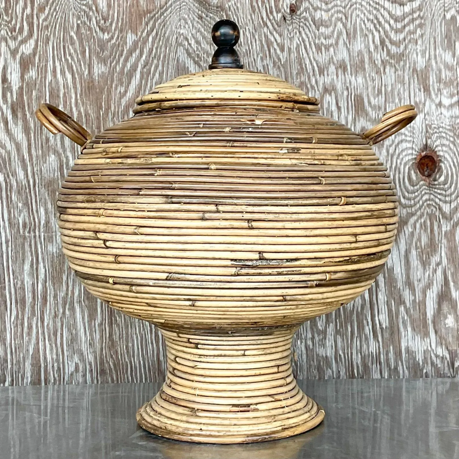 Vintage Coastal Pencil Reed Lidded Urn — additional photo 2