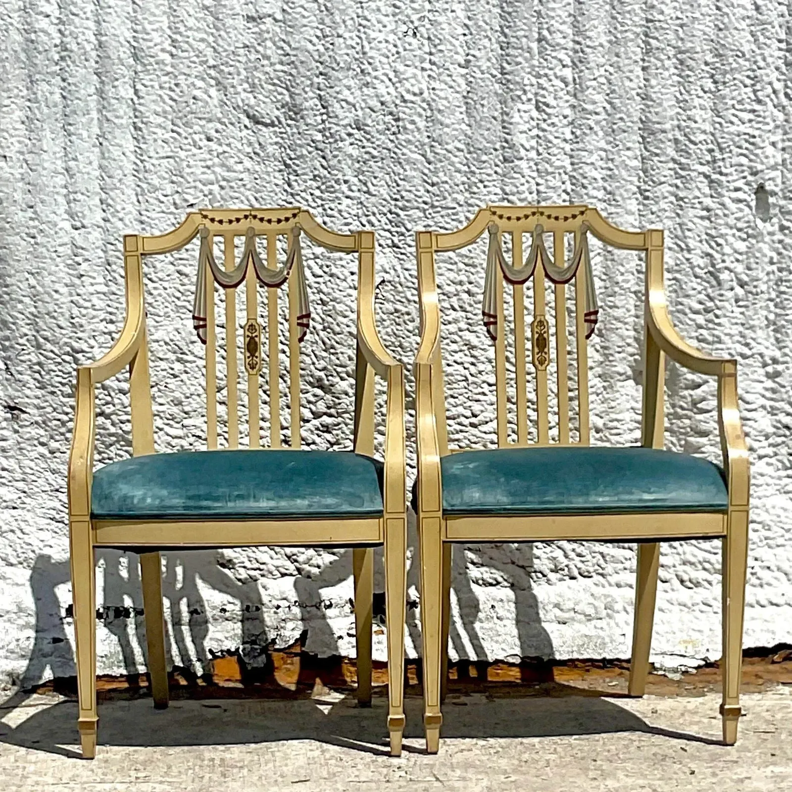 Vintage Regency Hand Painted Tromp L’oiel Swag Arm Chairs - a Pair — additional photo 2