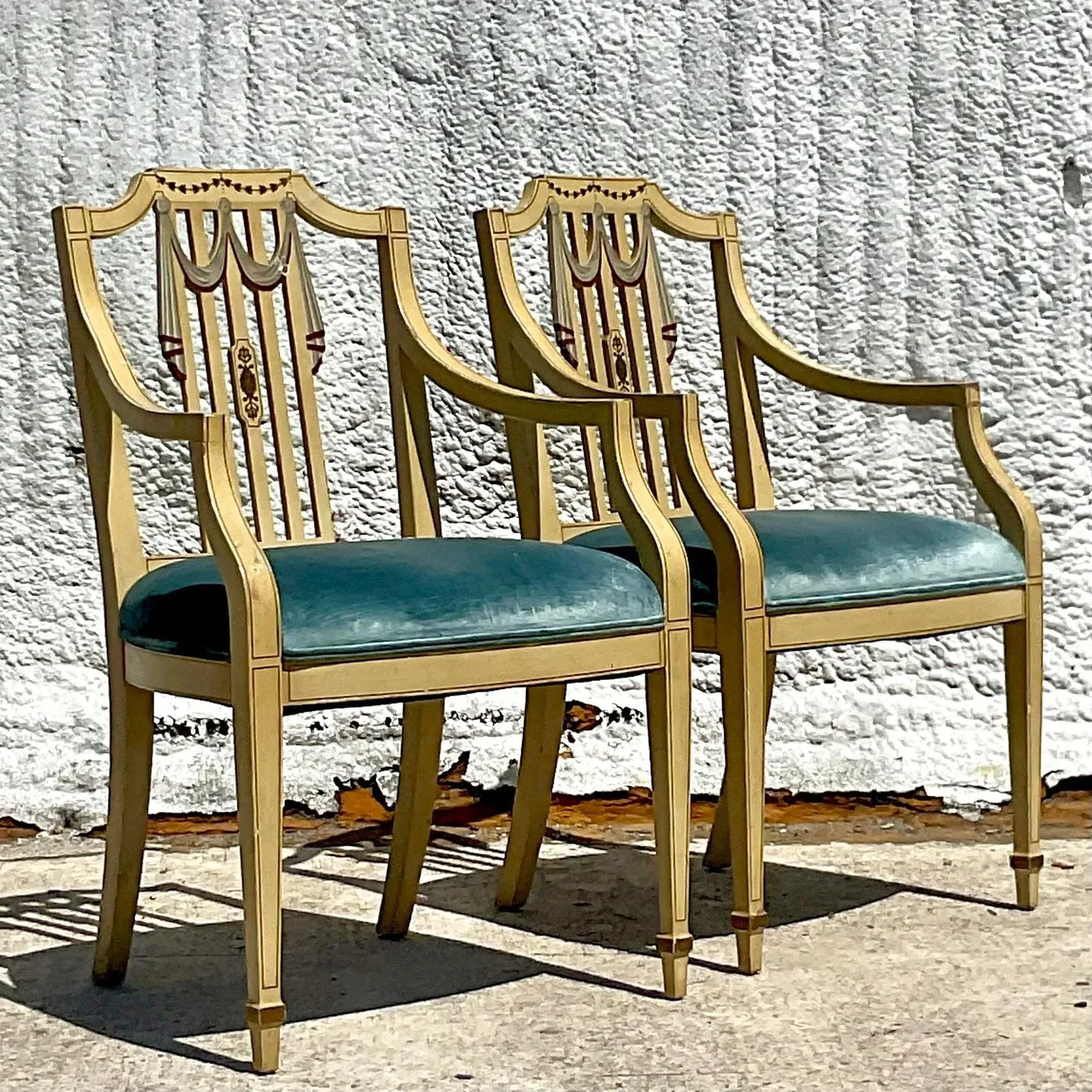 Vintage Regency Hand Painted Tromp L’oiel Swag Arm Chairs - a Pair — additional photo 4