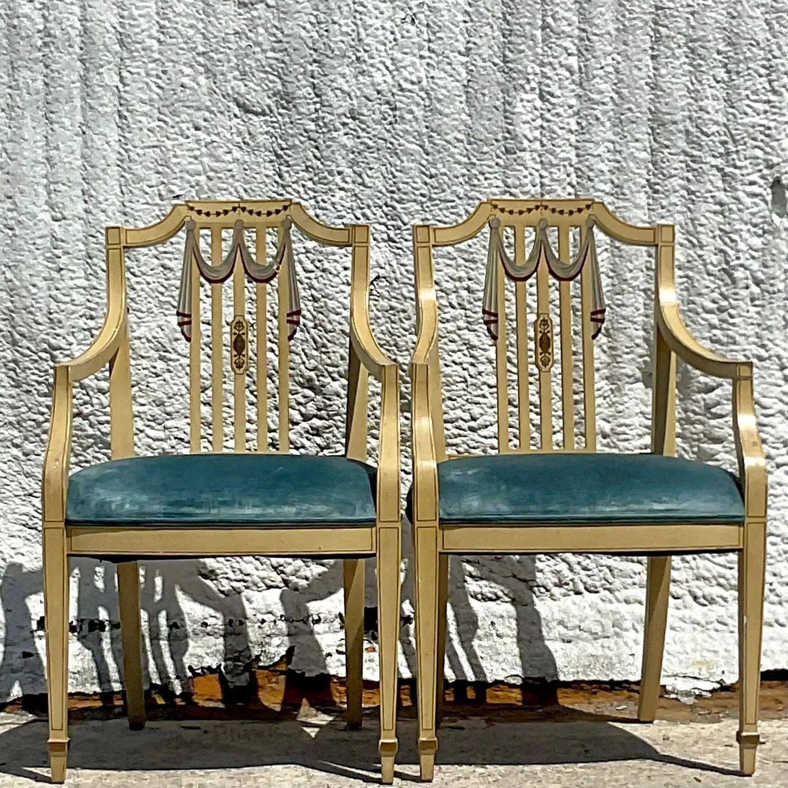 Vintage Regency Hand Painted Tromp L’oiel Swag Arm Chairs - a Pair — additional photo 5