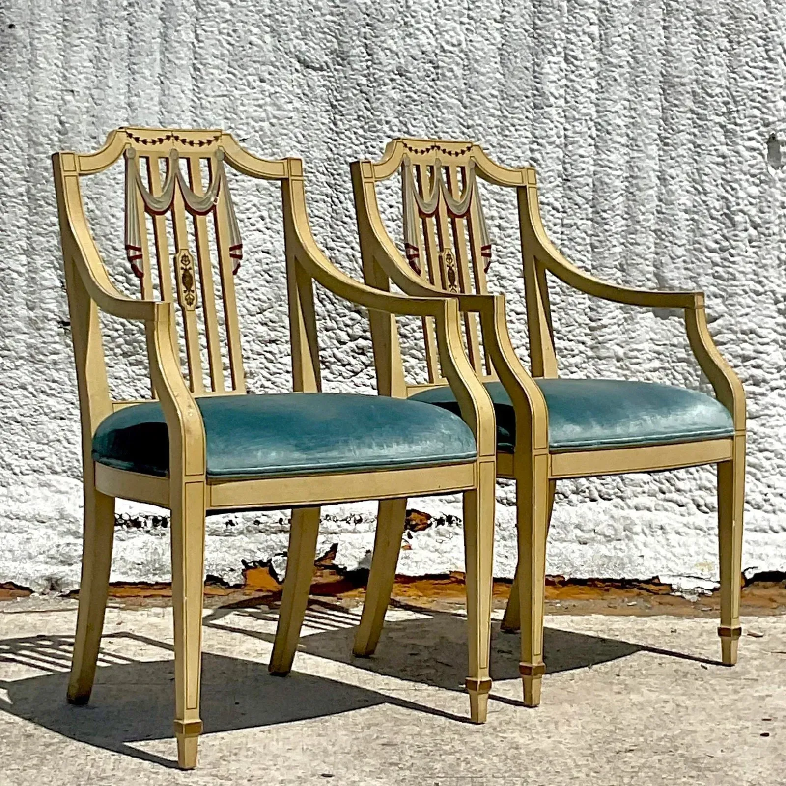 Vintage Regency Hand Painted Tromp L’oiel Swag Arm Chairs - a Pair — additional photo 6