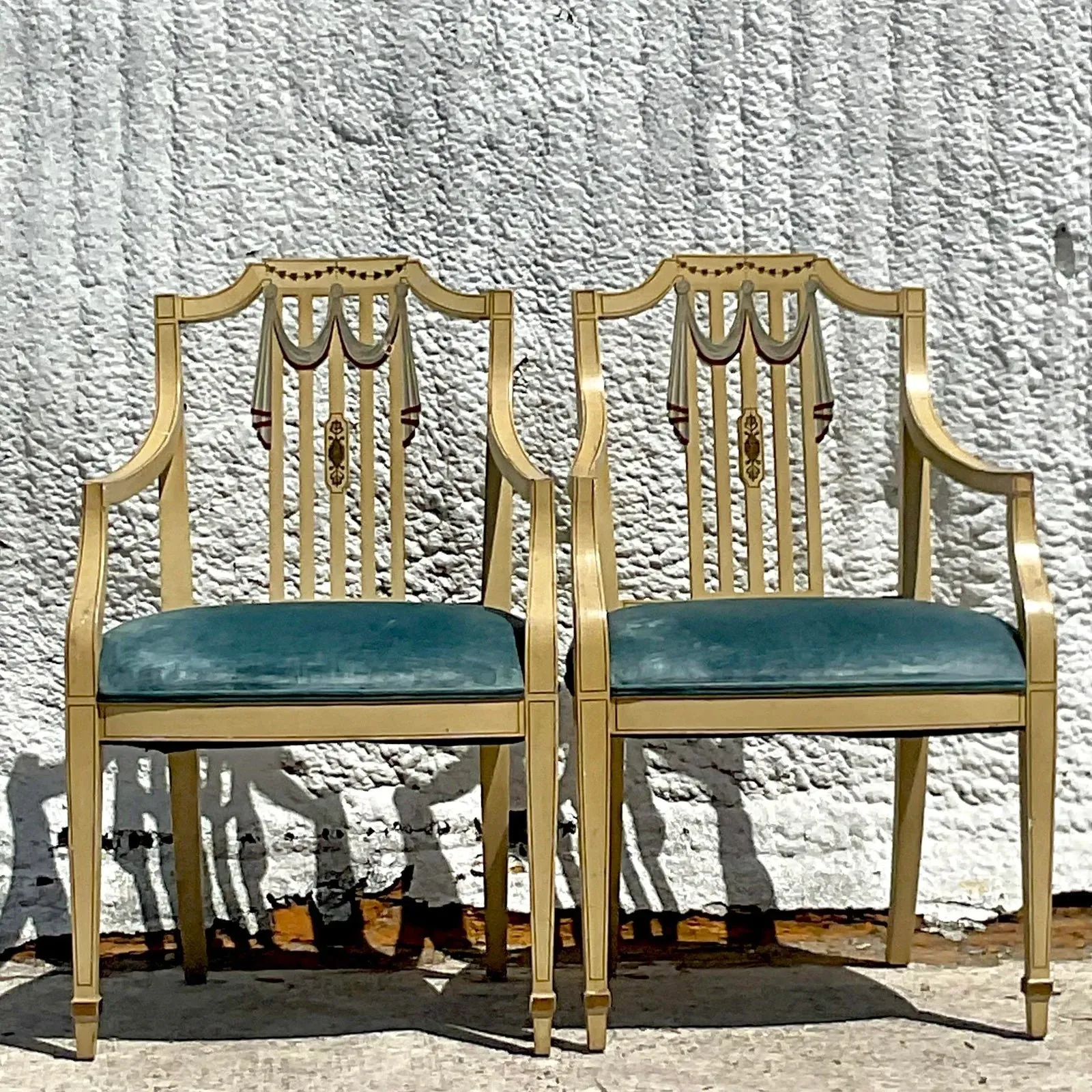 Vintage Regency Hand Painted Tromp L’oiel Swag Arm Chairs - a Pair — additional photo 7