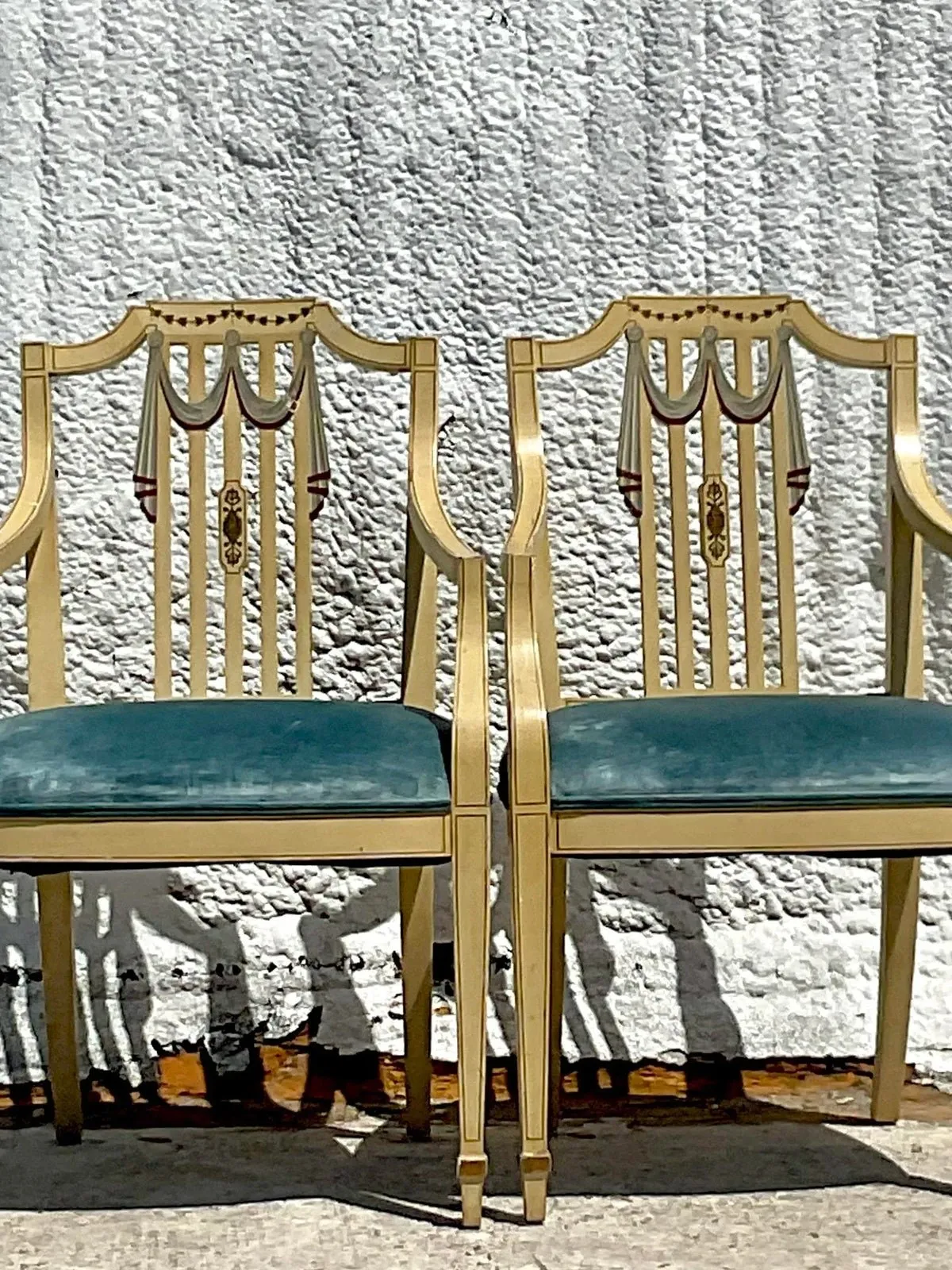 Vintage Regency Hand Painted Tromp L’oiel Swag Arm Chairs - a Pair — additional photo 6