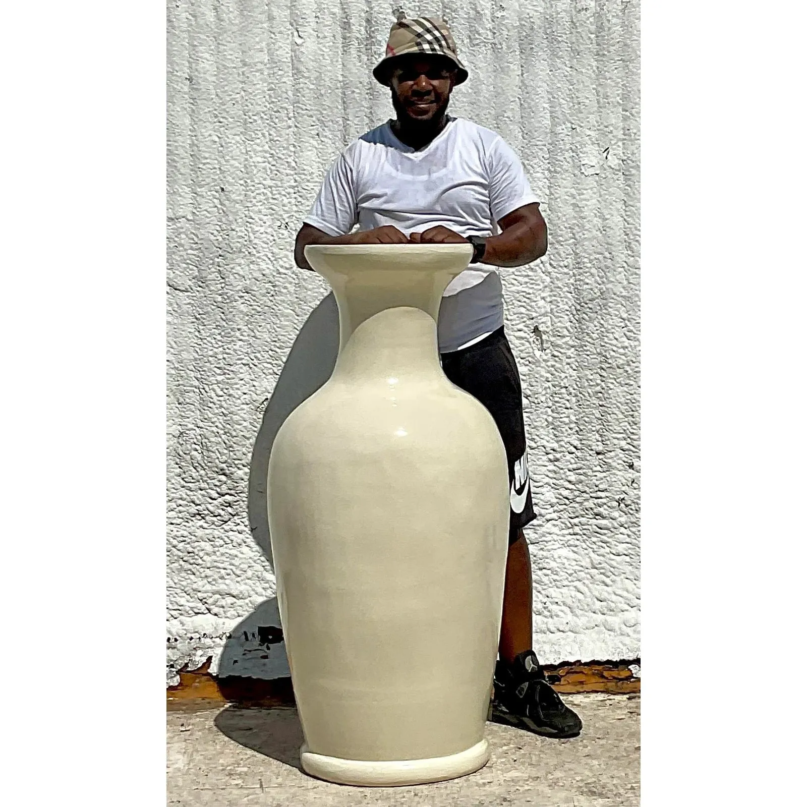 Vintage Boho Crackle Glaze Ceramic Floor Vase — additional photo 3