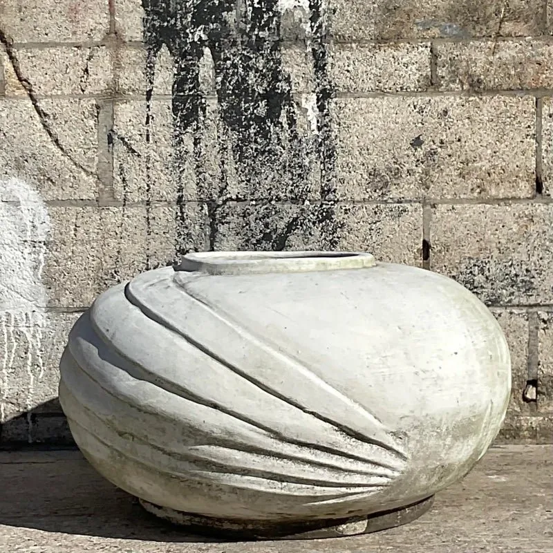 Vintage White Deco Style Terracotta Planter With Ridges — additional photo 1