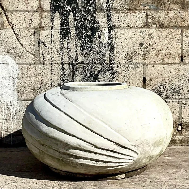 Vintage White Deco Style Terracotta Planter With Ridges — additional photo 2