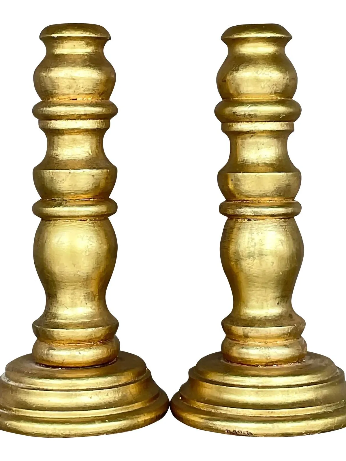 Vintage Gilt Turned Wood Candlesticks- a Pair