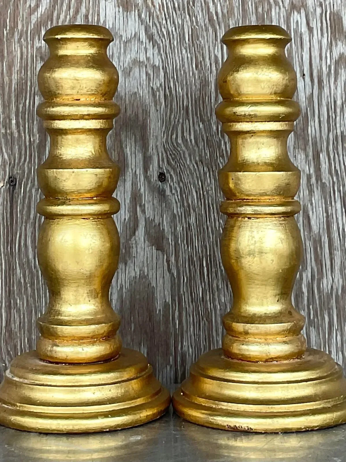 Vintage Gilt Turned Wood Candlesticks- a Pair — additional photo 7