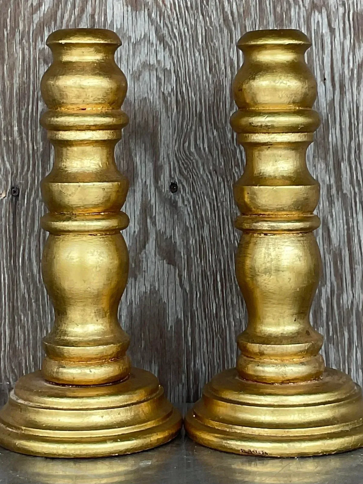 Vintage Gilt Turned Wood Candlesticks- a Pair — additional photo 3